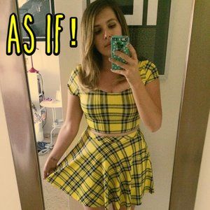 Blackmilk Clothing Tartan Yellow Skater Skirt & Nana Suit Top - Size M